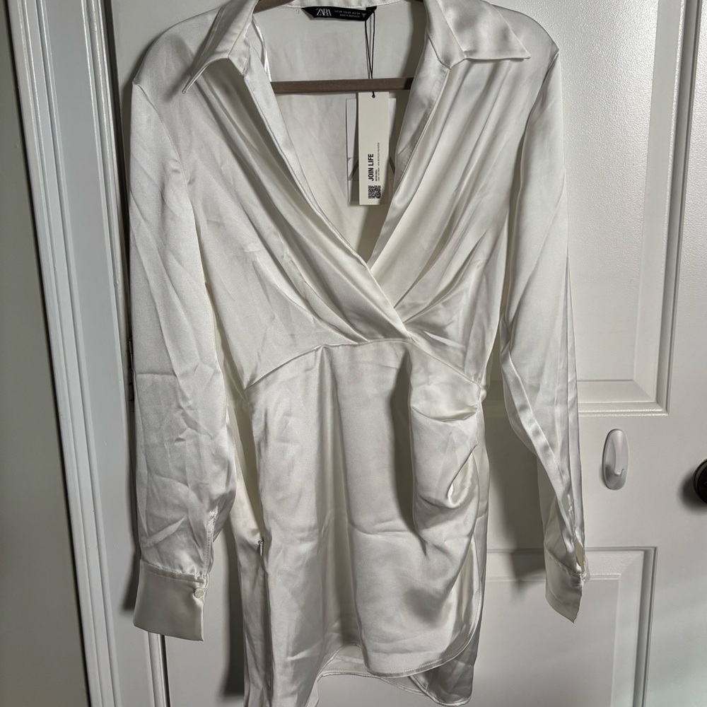 Zara Ivory Satin Mini Dress